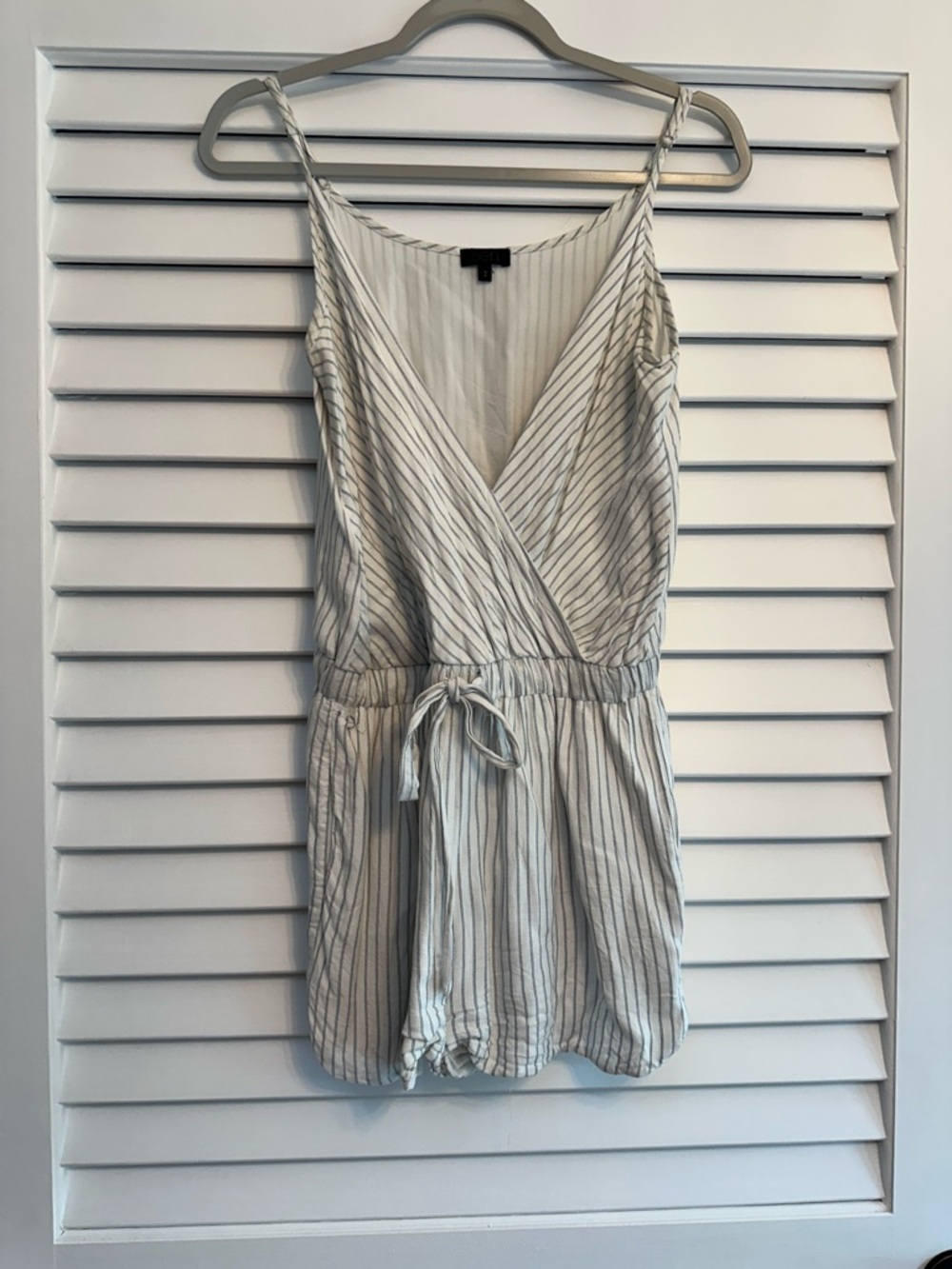 Striped Cream Romper with Drawstring Waist
